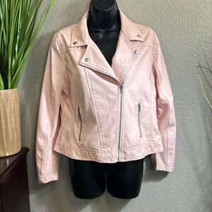 #206 Justice, pink faux leather bomber jacket, juniors size XL(18/20)